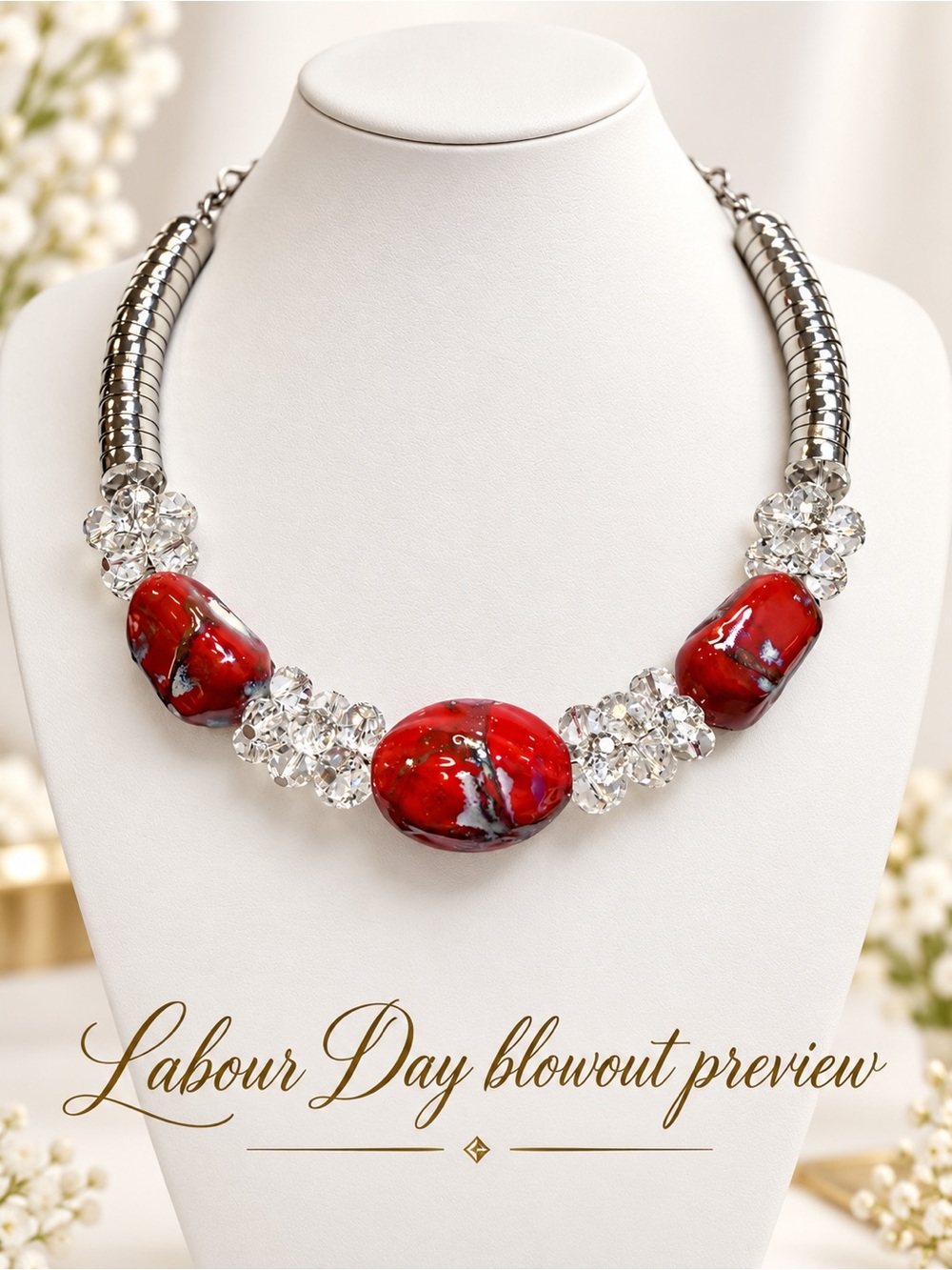 Stunning Red Resin Statement Necklace